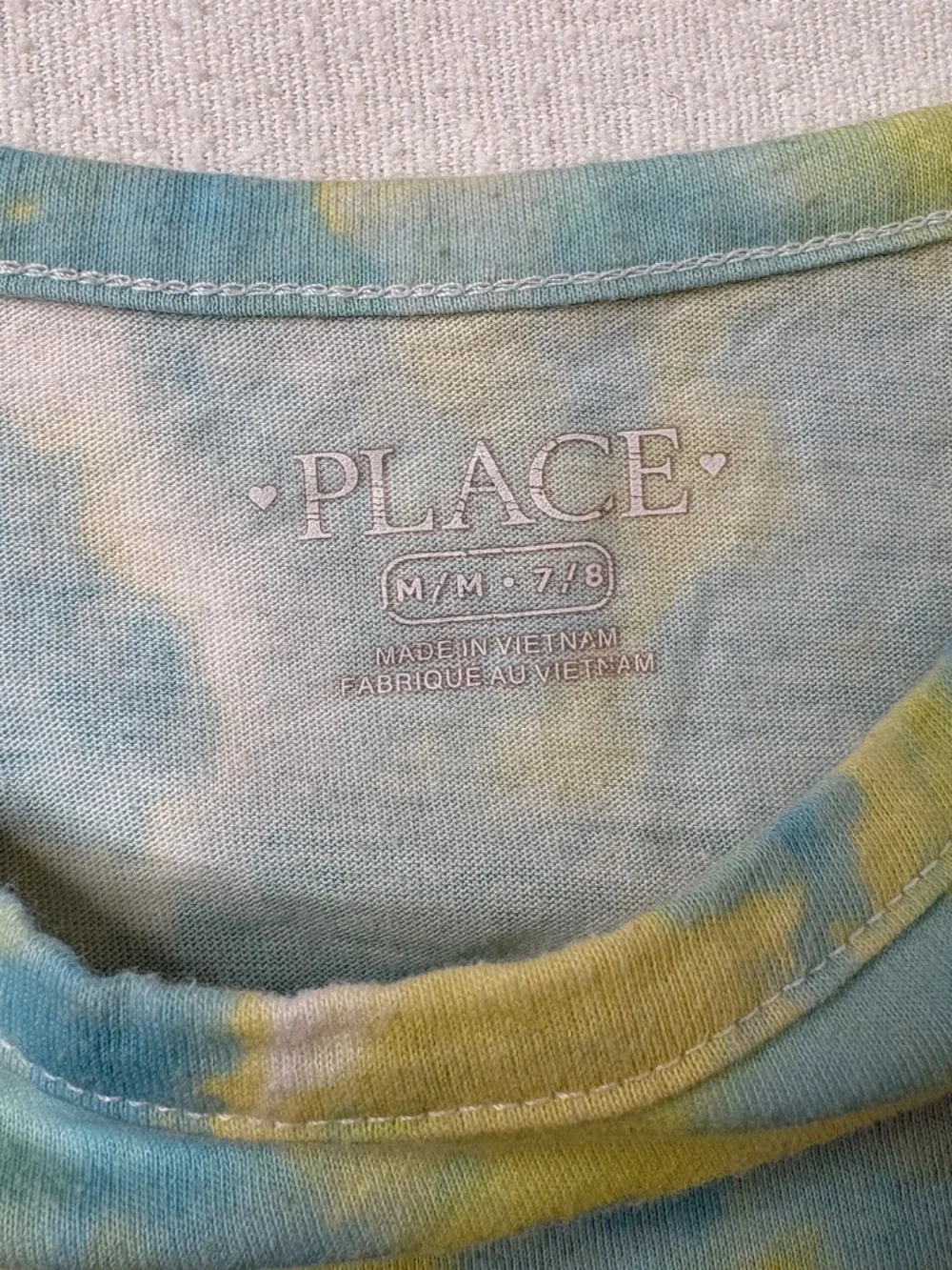 Children's Place Girls Blue and Yellow TIE-DYE T-Shirt Size MEDIUM (7/8) Tie